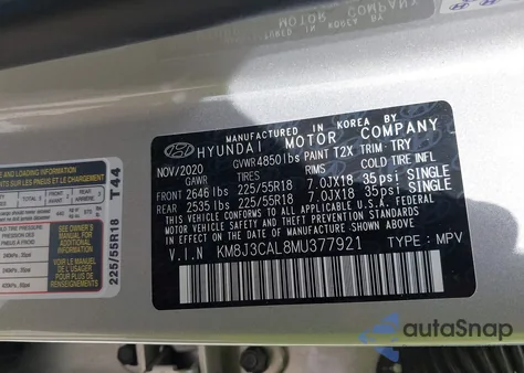 2021 Hyundai Tucson Limited from USA, damaged, VIN KM8J3CAL8MU377921